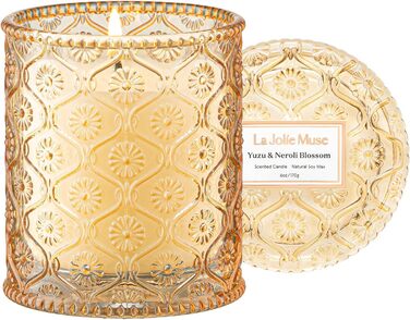Ароматна свічка La Jole Muse у скляній свічці, подарунок для жінок, ароматичні свічки з сандаловим деревом для дому, час горіння 55 годин, 170 г. (Юзу та Неролі)