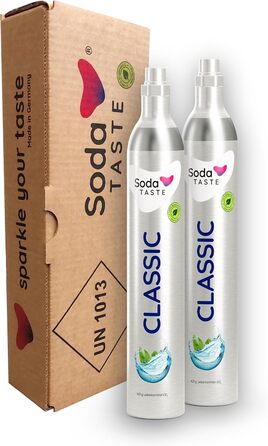 Набір із 2 змінних CO2-балонів SodaTASTE (змінний) для газованок, з натуральним м&39ятним смаком, без сиропу, для приготування до 120 л ароматизованої газованої води, без цукру (УВАГА потрібні 2 порожні балони) (Classic)