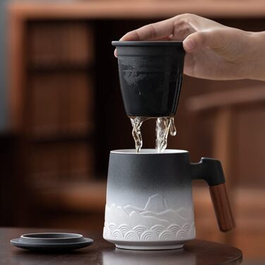 Кружка с крышкой и ситечком, 500 мл черно-белая Zens