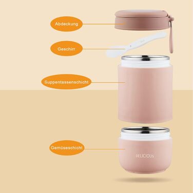 Стаканчик для пластівців Chedin з кришкою, стаканчик для каші з нержавіючої сталі 730 мл, герметичний стаканчик для йогурту з ложкою та кришкою, двошарові герметичні банки для консервування, ідеально підходять для роботи (рожевий зелений)
