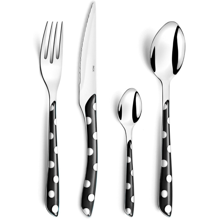 Столові прибори Amefa ECLAT, столові прибори на 4 персони, нержавіюча сталь з високоякісною пластиковою ручкою, ваги в точку, 16 шт. (Mnagre 32 couverts pour 8 personnes, чорні)