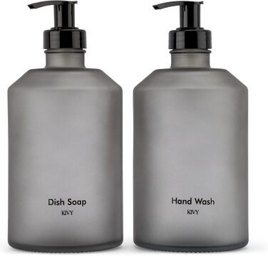 Дозатор рідкого мила скляний 500 мл чорний, набір 2 предмети, KIVY