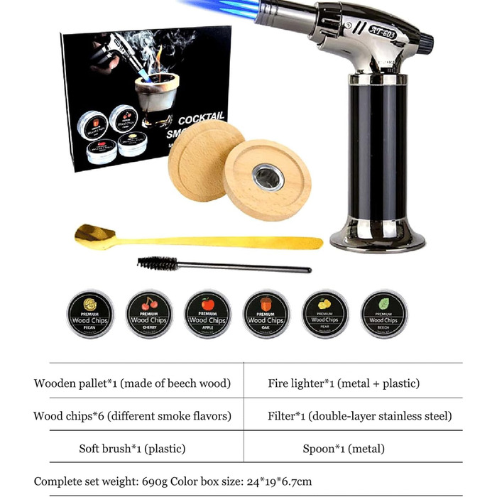 Набір для куріння коктейлів, набір для куріння віскі MKNZOME з 4 копченими коктейльними коптильнями, тирсою, подарунком на День батька, аксесуарами для коктейлів, для димних коктейлів, вина, напоїв, бурбону, кави, м&39яса (A08)