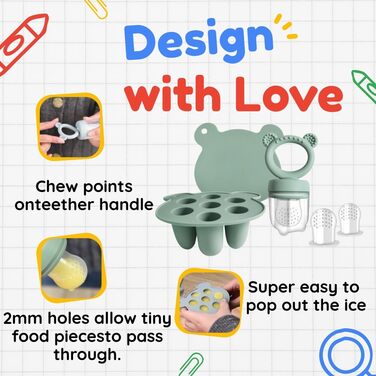 Дитина-фруктосос Силіконовий дозатор для дитячого харчування та лоток для заморожування, молочне морозиво, засіб для полегшення прорізування зубів, пустушка для самостійного годування (фіолетовий)