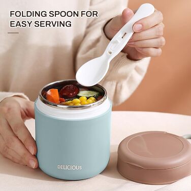 Герметичний ізольований харчовий контейнер, термоконтейнер, нержавіюча сталь, вакуумний харчовий контейнер з ложкою, для школи, роботи, пікніка (одношаровий) (синій)