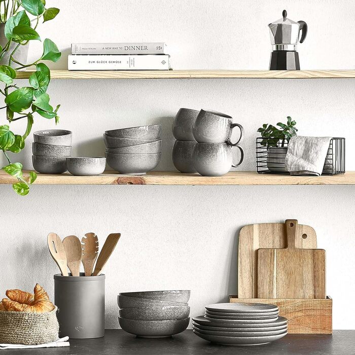 Набор посуды Misty Cliff 24 предм., Столовый сервиз из керамогранита на 4 персоны (набор мисок для хлопьев из 2 шт.)