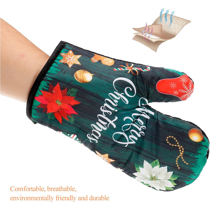 Різдвяний набір з 2 прихваток та 2 рукавичок для духовки, 4 предмети, зелений Beaupretty