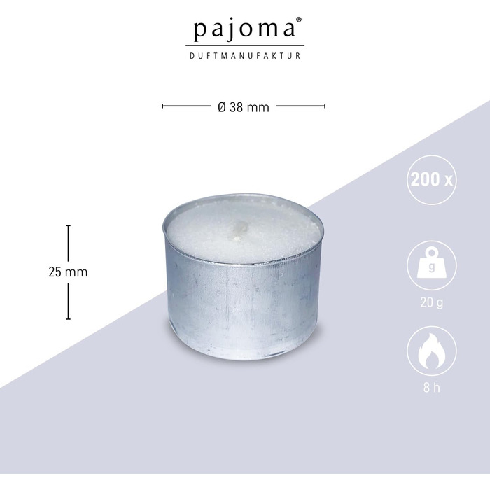 Чайні свічки pajoma, білі Чайні свічки без запаху Час горіння 8 годин - воскова вага 20 г, 25 x 38 мм Кейтеринг, весілля, декорування, святкування, відпочинок, 100 шт. (1 упаковка) (Без запаху, 100 шт. (2 упаковки))