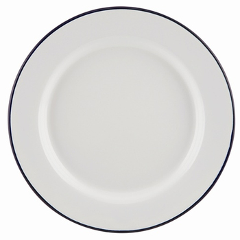 Тарелка 26 см белая эмалированная с синей каемочкой, GenWare
