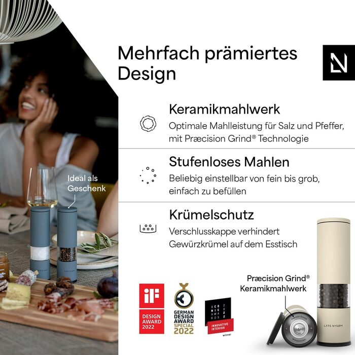 Набір з 2 млинів для солі та перцю, мигдалево-бежевий Lagom LARS NYSØM