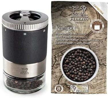 Подарунковий набір Peugeot MAESTRO uSelect Pepper Bar, млин для перцю, млин для перцю, графіт, 11 см з трьома баночками перцю преміум-класу, 41748, букове дерево (Maestro Moulin / Pouvre)