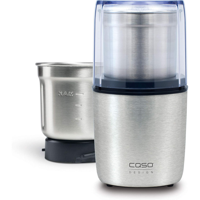 Електрична кавомолка з нержавіючої сталі, подрібнювач з додатковим контейнером з нержавіючої сталі для песто, горіхів, спецій, трав і багато іншого, 200 Вт, сріблястий контейнер з нержавіючої сталі з 4-кратним ножем