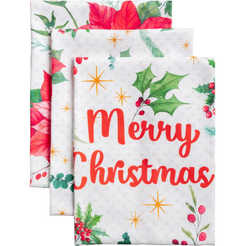 Набір з 3 багатоцільових кухонних рушників Maison d&39 Hermine Rural Christmas, 100 бавовна Барні рушники День подяки/Різдво (50 см x 70 см) (17 - Різдвяні рушники з пуансетією)
