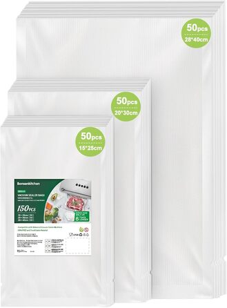 Вакуумні пакети 150 пакетів - 15x25 см (50), 20x30 см (50), 28x40 см (50) Bonsenkitchen