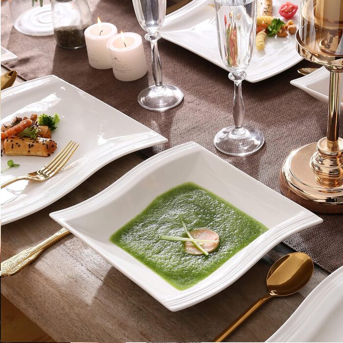 Серія Flora, 30 шт. Мармуровий порцеляновий набір посуду комбінований столовий сервіз з 6 кавовими чашками, 6 блюдцями, 6 десертними тарілками, 6 суповими тарілками та 6 плоскими тарілками (білі, 24 шт. комбінованого обслуговування)