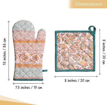Рукавички для духовки, прихватки для каструль Maison d&39 Hermine, 100 бавовна, термостійкі кухонні рукавички, рукавички для духовки (19 x 33 см) та прихватки для каструль (20 x 20 см) для приготування їжі, Морзін - Рукавички для духовки (19 x 33 см) та п