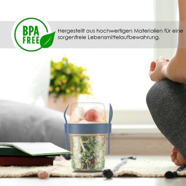 Стаканчик для йогурту IDOBY з ложкою та виделкою, набір з 4 шт. , 650 мл, 100 без бісфенолу А. Практичний стаканчик для пластівців, багаторазовий стаканчик для сніданку, ідеально підходить для школи та офісу.