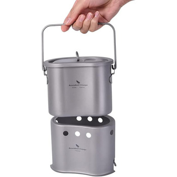 Мл Набір титанових кемпінгових печей зі складною ручкою та кільцем для підвішування Пікнік на свіжому повітрі 2 в 1 Їдальня у формі нирки Набір дров'яних печей Легкий клапан Підвісна конфорка для 1 людини Ti2005C, 800