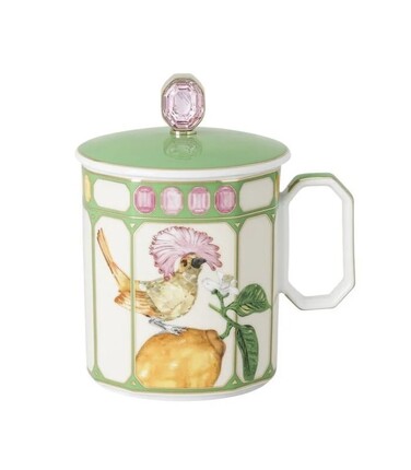 Кухоль з ручкою та кришкою 0,39 л Королівська мухоловка в зеленій рамці, IDYLLIA Swarovski x Rosenthal