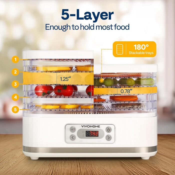 Дегидратор на 5 полок 400 Вт, белый VIVOHOME