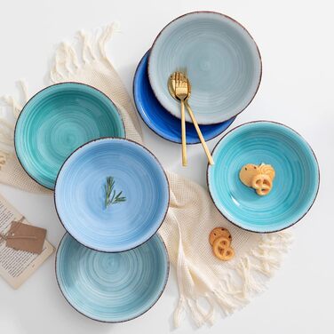 Плоская тарелка из 6 предметов, Ø 18,8 см Набор десертных тарелок для макаронных изделий (8,3 дюйма, синяя серия01)