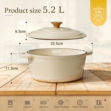 Чавунна форма, емальована 26 см, 5.2 л кремовий, білий OVERMONT