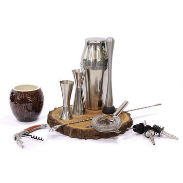 Набір бармена, 10 предметів, сатинована сталь, Urbanbar + ПОДАРУНОК келих TIKI