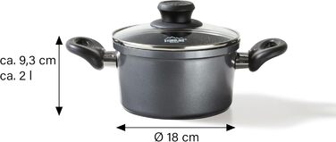 Каструля STONELINE XXL з литого алюмінію, велика, з кришкою, 7 л, антипригарне покриття зі справжніми кам&39яними частинками, індукційний посуд для всіх типів варильних поверхонь, духовка, приготування їжі без жиру та олії, сірий (18 см)