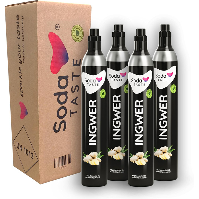 Змінний комплект балонів CO2 SodaTASTE (4 змінні пляшки) для газованої води, до 240 л газованої води (УВАГА потрібно 4 порожні балони) (Імбир)