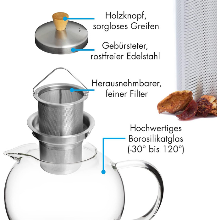 Чайник заварювальний скляний 1,8 л з фільтром для чаю GLASWERK