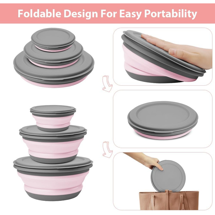 Складана миска 3 шт рожевий flintronic