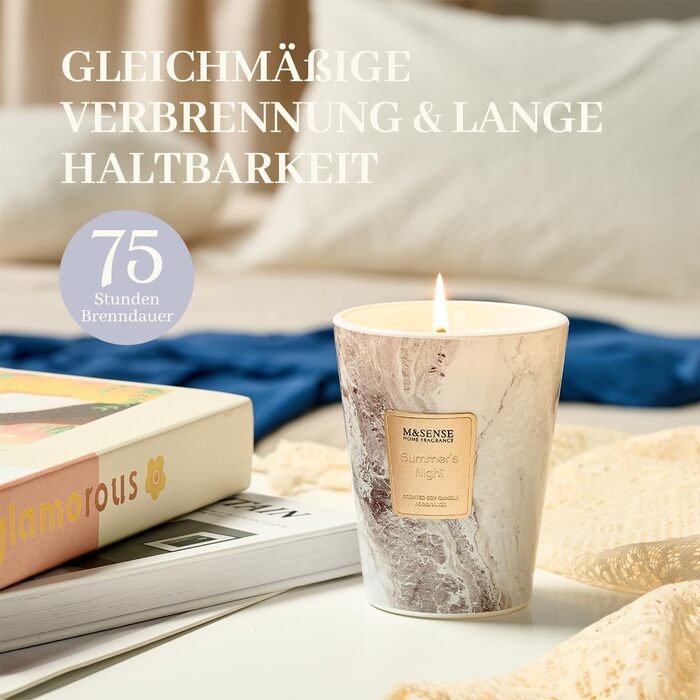 Ароматизована свічка M&SENSE велика Чорні ароматизовані свічки у склянці Ароматизована свічка з натурального соєвого воску Розслаблююча ароматерапія Подарунок для жінок та чоловіків, Різдво Час горіння 75 годин та 2 ґноти (літня ніч, 400 г)