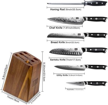 Набір кухонних ножів з дамаської сталі з блоком, 6 предметів PRO SHAN ZU
