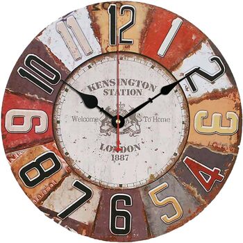 Настінний кухонний годинник YOAI, вінтажний, пошарпаний ШИК, античний, ностальгічний, сільський, кварцовий годинник з МДФ з безшумним механізмом, 12 дюймів/30 см Ø (Лондон 1887)