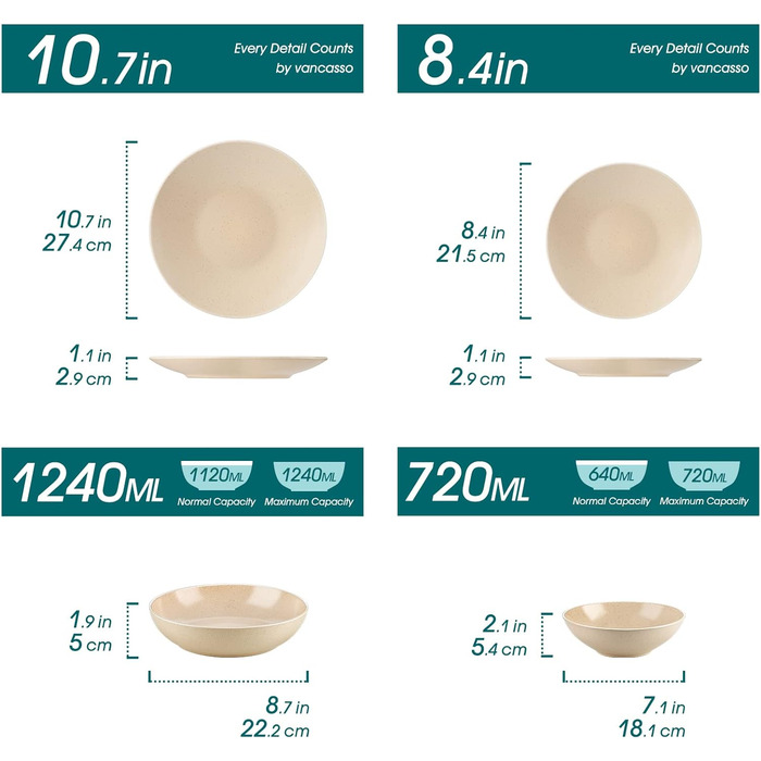 Столовий сервіз з керамограніту, ванкассо 32 предмети Карстовий комбінований сервіз з фаянсу, набір посуду у вінтажному вигляді на 4-12 осіб (Sabine-bg, посуд на 8 осіб)