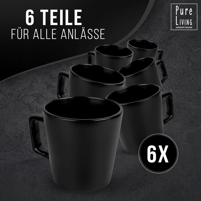 Набор чашек для кофе 290 мл, 6 предметов, черный Manhattan Pure Living