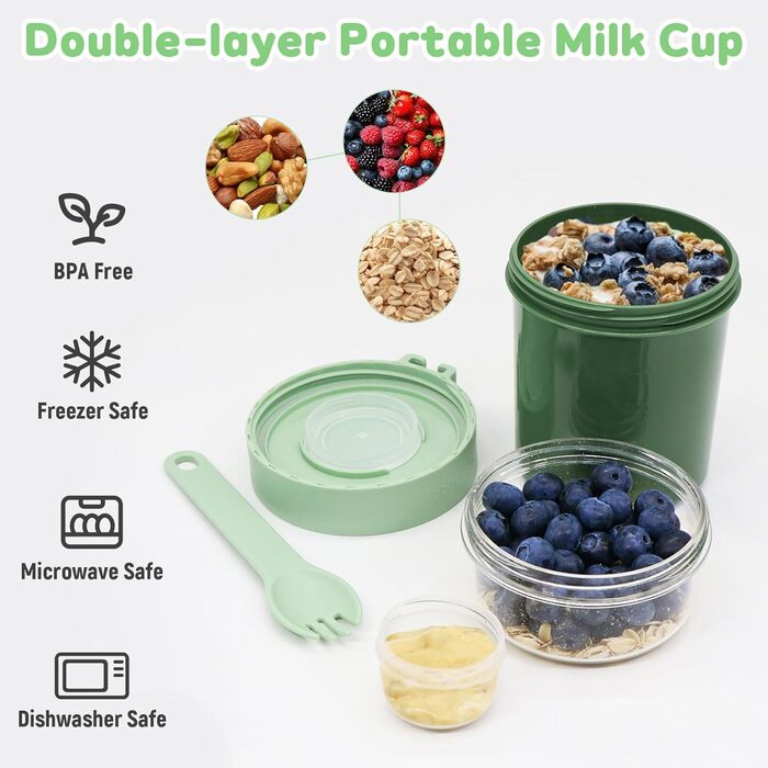 Стаканчик для пластівців 870 мл з ложкою та щіточкою, зелений Forbabe