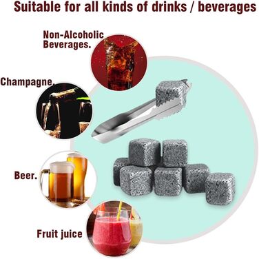 Подарочный набор для виски, 8 камней для виски с 2 бокалами для виски ZBPASL