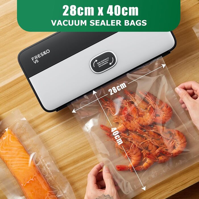 Вакуумні пакети FRESKO 15x25 см / 100 професійних фольгованих пакетів, для всіх вакуумних пакувальників, без BPA, тиснені повітряні канавки, дизайн упаковки, що виймається, пакети для заморожування методом су-від (28 x 40 см-80 г)
