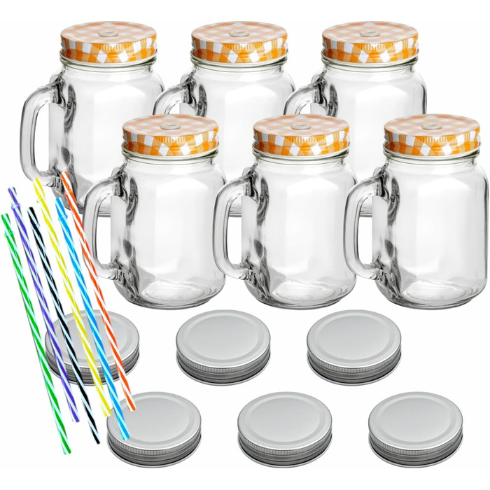 Набор из 6 стаканов для питья с крышкой 450 мл оранжевый gouveo