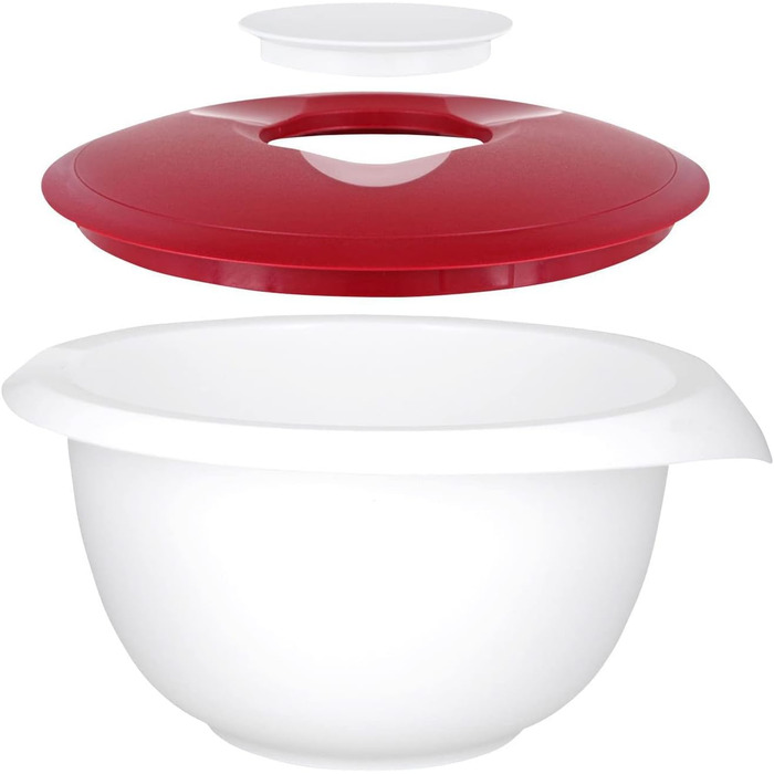 Миска для змішування та випікання Westmark із кришкою з двох частин, 2,5 л, з носиком, пластикова, біла/яблучно-зелена, 3153227A (біла/червона, набір, каструля для віночка, мірний глечик)