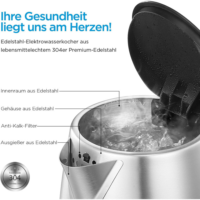 Чайник Midea из нержавеющей стали с настройкой температуры, 1,5 литра, 2200 Вт, чайник белый, чайник с индикацией температуры и функциями безопасности, без бисфенола А (без настройки температуры)