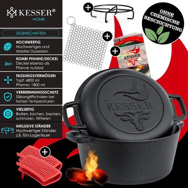 Чавунна каструля 4,8 л. і сковорода 1,8 л. чорний KESSER