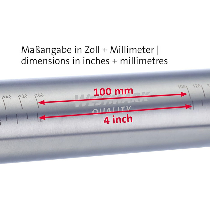 З 4 розпірними кільцями, по 1 кільцю по 10 мм, 6 мм, 3 мм, 2 мм, зі шкалами, нержавіюча сталь/пластик, сріблястий/білий/світло-блакитний/світло-зелений/помаранчевий/червоний, 30452260 нержавіючий ролик для випічки