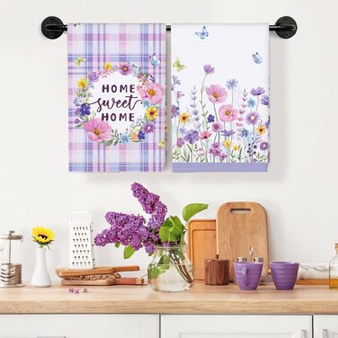 Кухонні рушники, бавовна, 4 упаковки, кухонні рушники, 100 бавовна. Осінній набір кухонних рушників. Універсальні високоякісні кухонні рушники для сушіння, 50 x 70 см (фіолетова квітка 02)