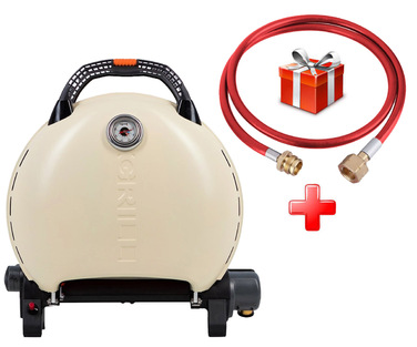 КОМПЛЕКТ Портативний переносний газовий гриль O-GRILL 600T, кремовий + шланг в подарунок! Код: 013370