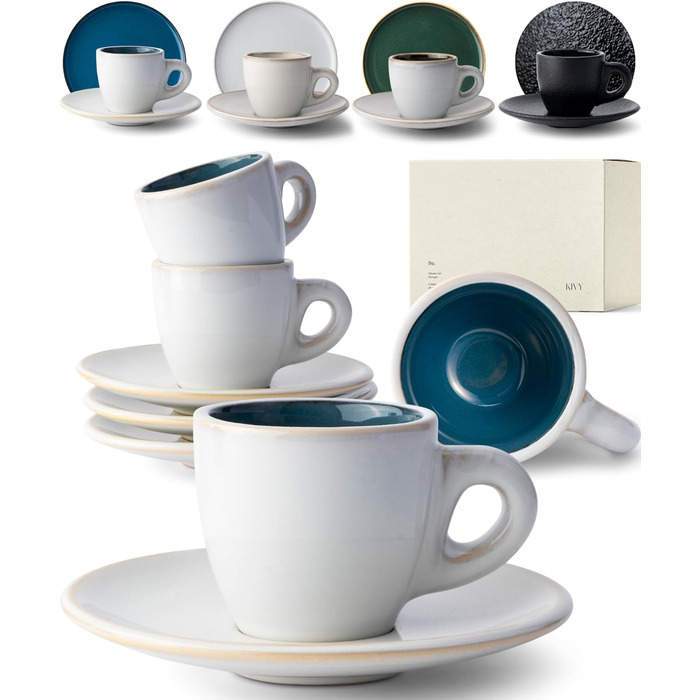 Чашки для эспрессо 75 мл с блюдцами, набор 4 предмета, темно-синие KIVY