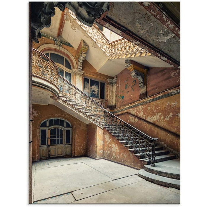 Настінний декор скляні картини настінна картина скляна картина цільна 40x40 см квадрат Тоскана Італія природа пейзаж сад троянди балкон вид літо T4QS (сходи, 60 x 80 см)