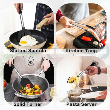 Набор кухонной утвари Herogo из 30 предметов с держателем, набор силиконовой кухонной утвари с ручкой из нержавеющей стали, жаропрочная кухонная утварь, можно мыть в посудомоечной машине, черный