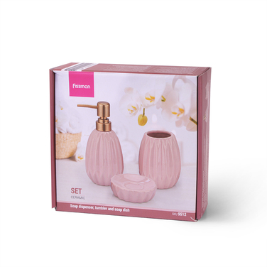 Дозатор рідкого мила Fissman 300 мл, стакан 400мл і мильниця в наборі (9512)